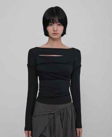 Asymmetrical Draped Long Sleeve
